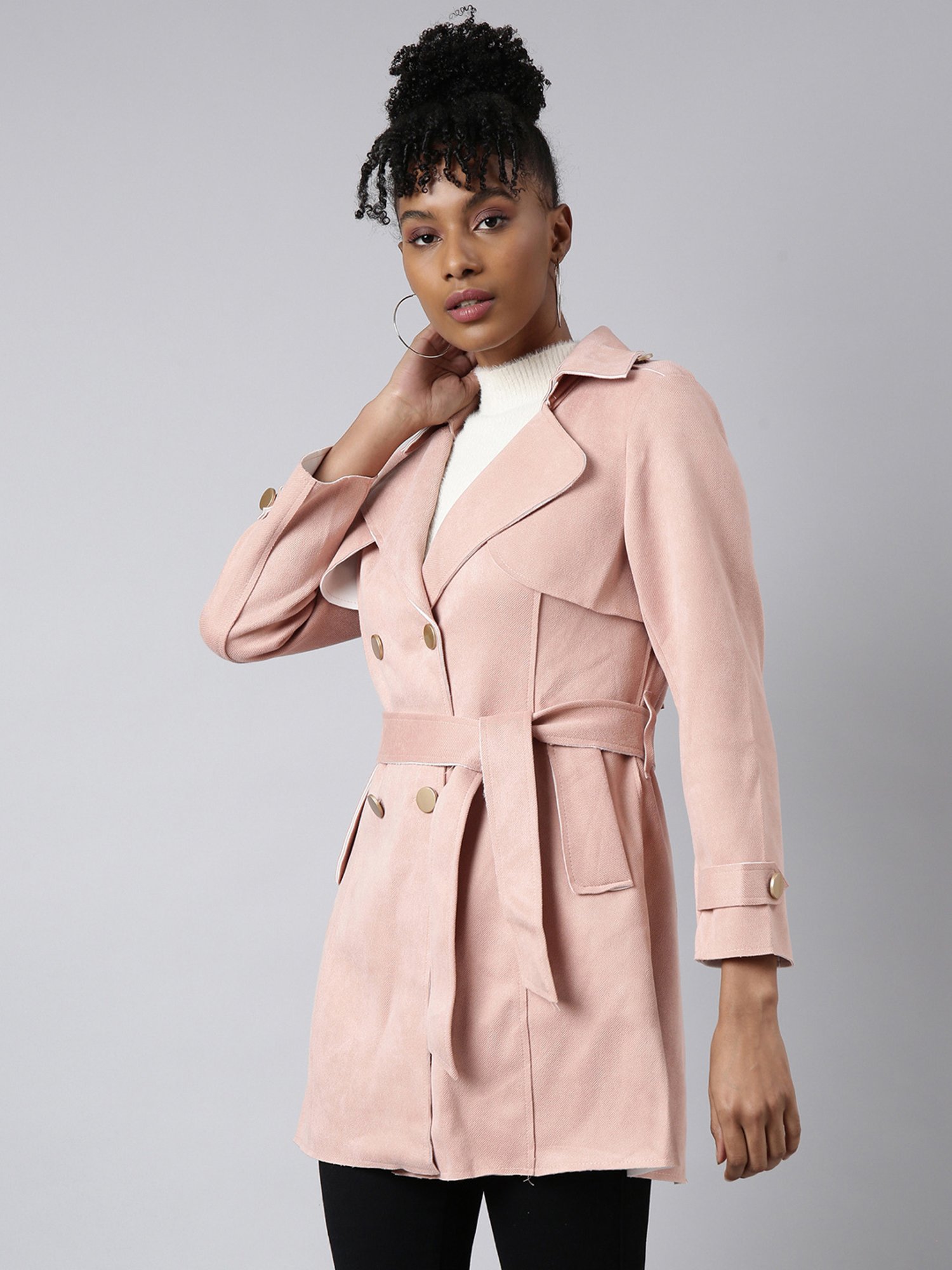 SHOWOFFFF Peach Regular Fit Trench Coat