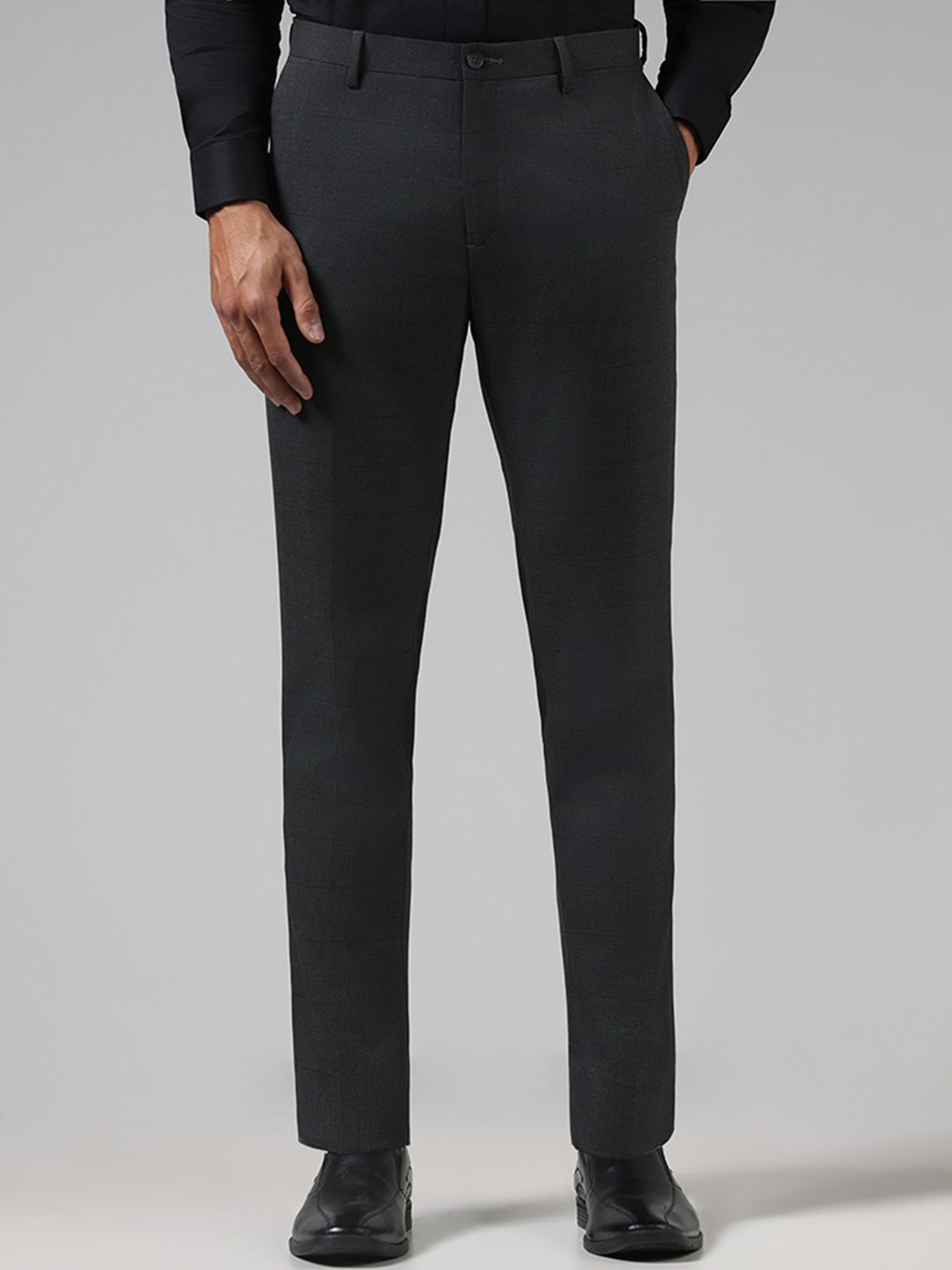 Buy WES Formals Navy Carrot-Fit Trousers from Westside