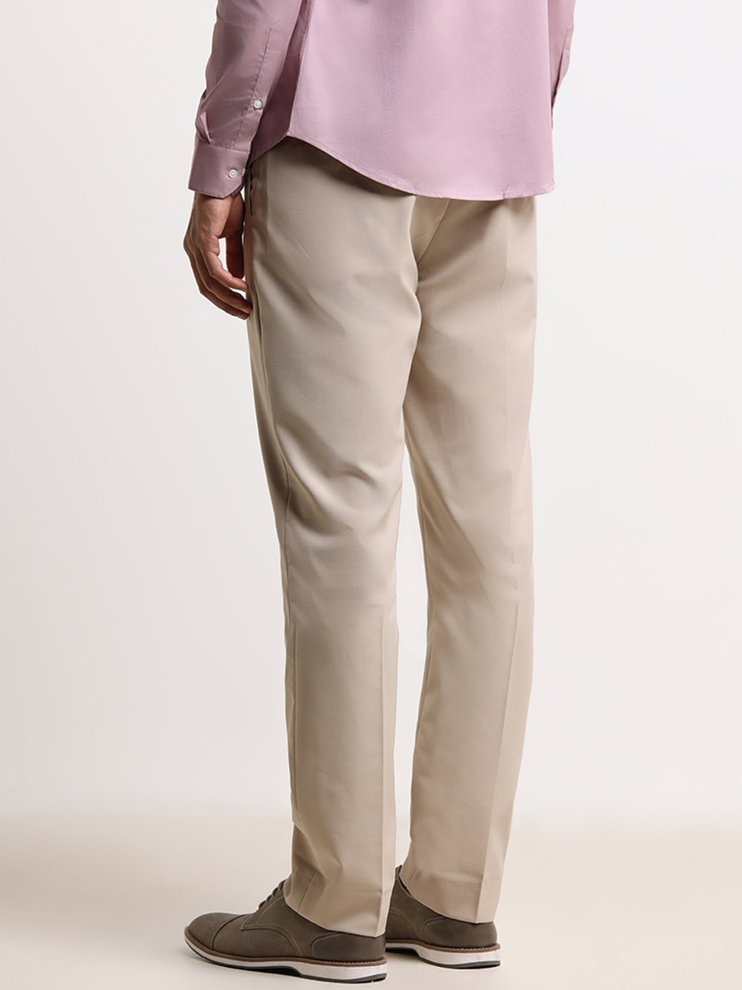 Buy WES Formals Cream Slim-Fit Trousers from Westside