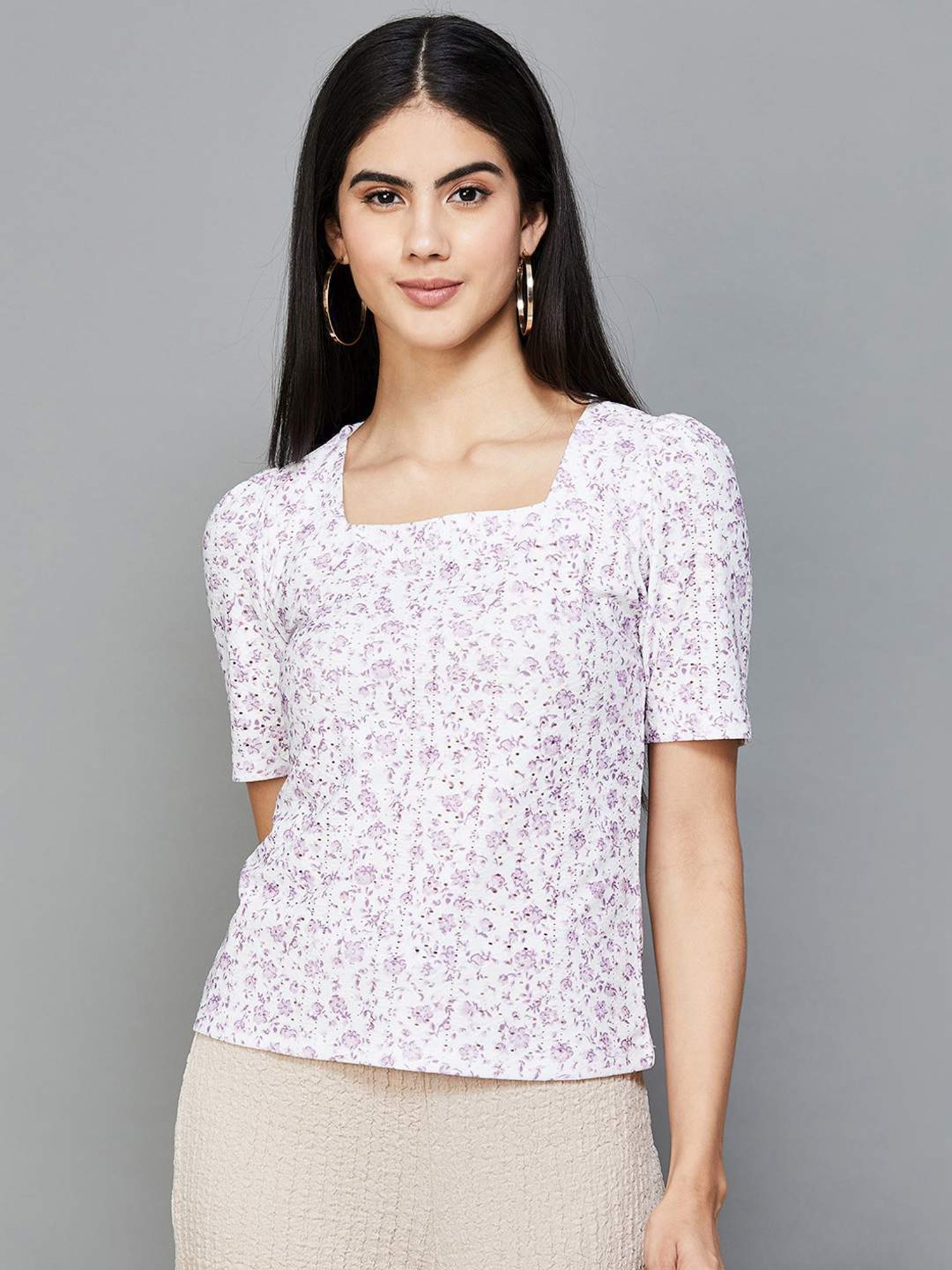 Buy Code by Lifestyle Off-White Printed Top for Women Online