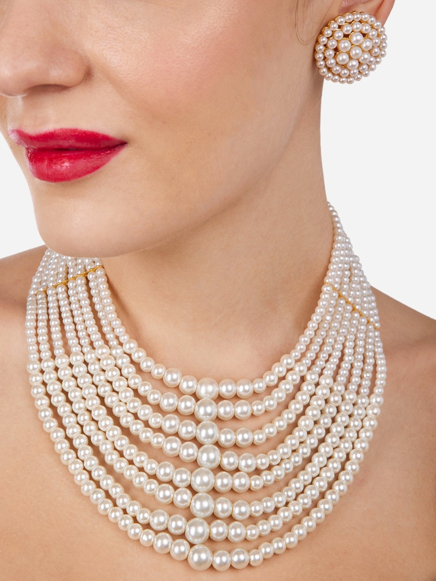 Buy Zaveri Pearls White Pearls Necklace Set-ZPFK17227 Online At