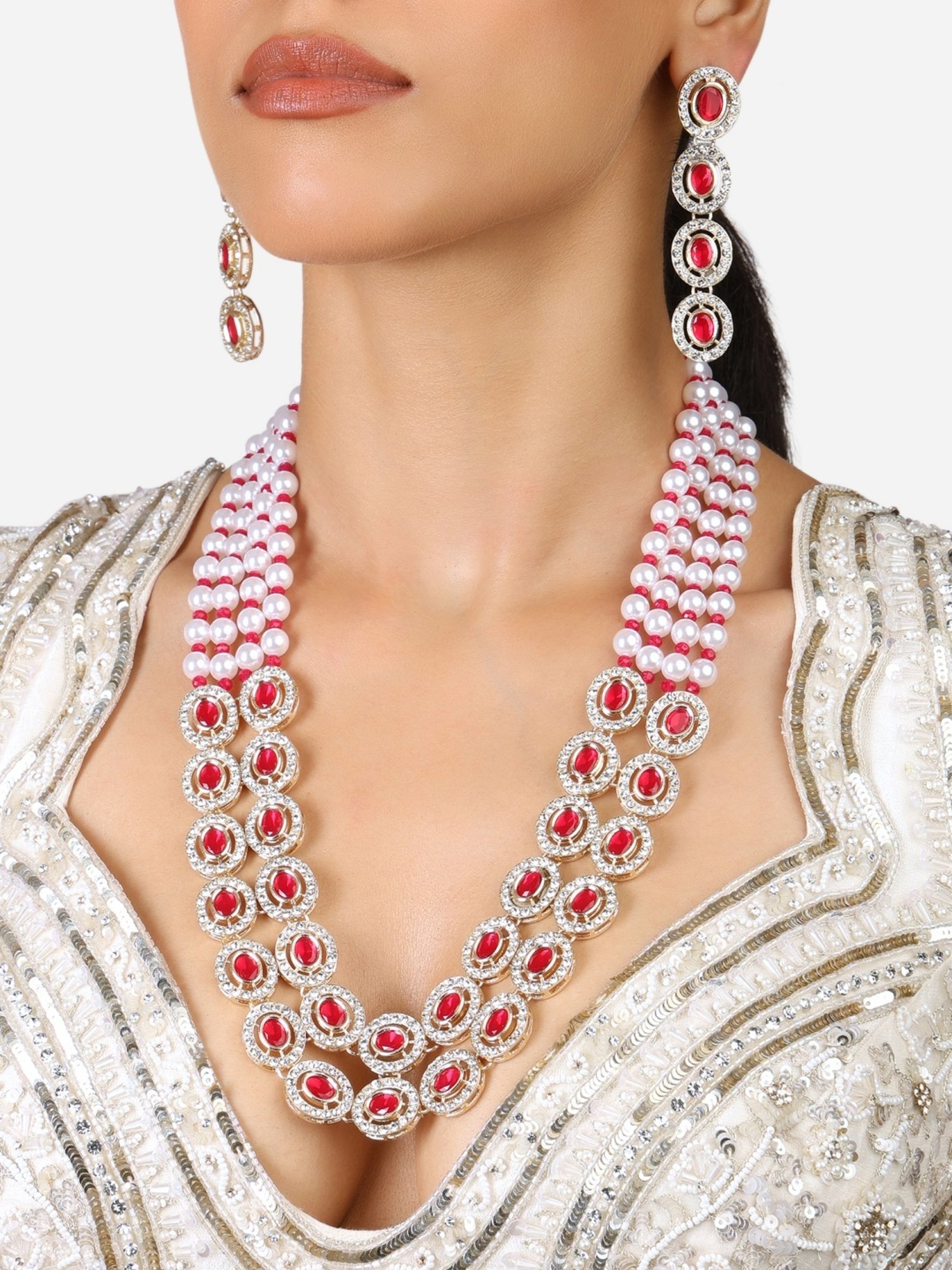 Buy Zaveri Pearls Rani Pink Beads Long Necklace Set-ZPFK17345 Buy Zaveri Pearls Rani Pink Beads Long Necklace Set-ZPFK17345