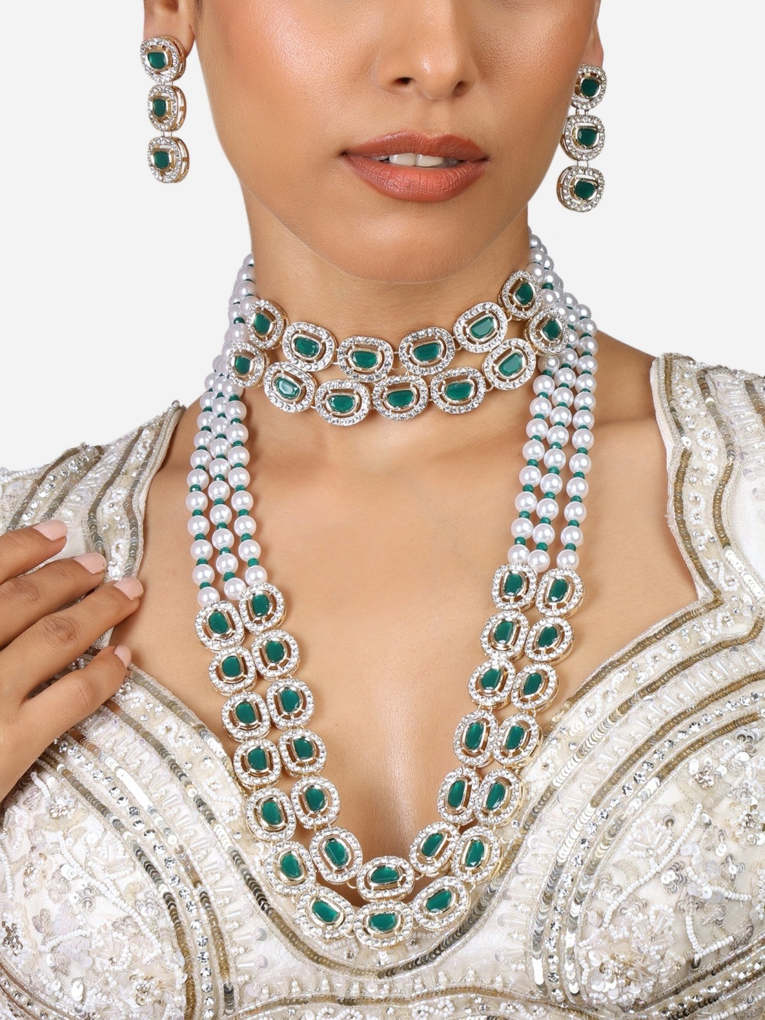 Buy Zaveri Pearls Green Beads Long Necklace Earring Set-ZPFK17342