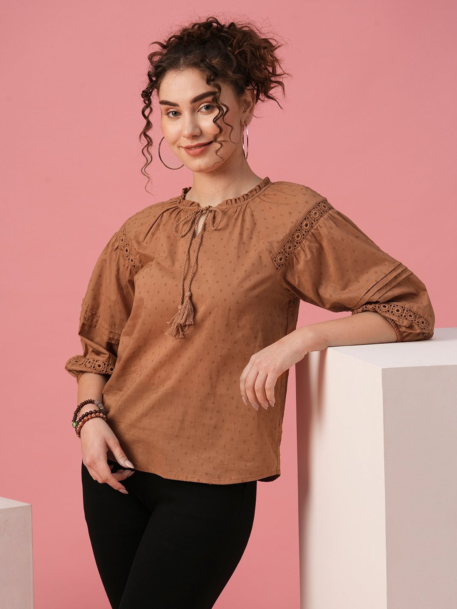 Buy Globus Brown Cotton Self Design Top for Women Online @ Tata CLiQ