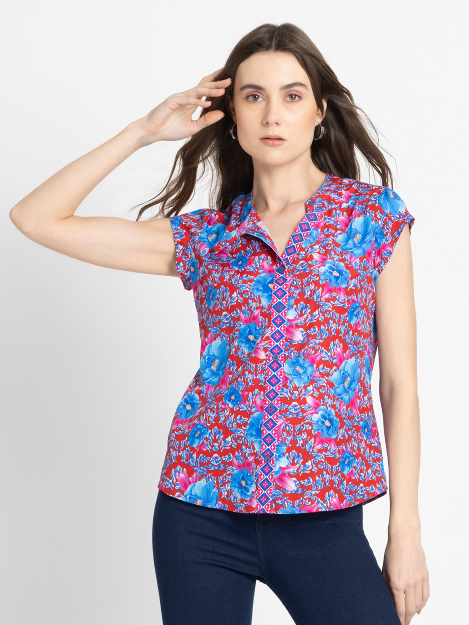 Taka　A.W.A Authentic Wear Always SHAYE Red & Blue Floral Print Shirt