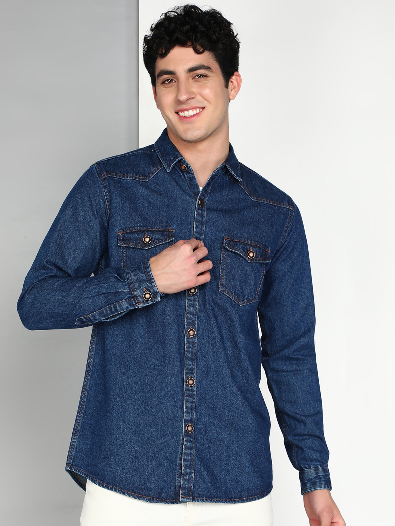 Buy Kuons Avenue Blue Slim Fit Denim Shirt for Men's Online @ Tata