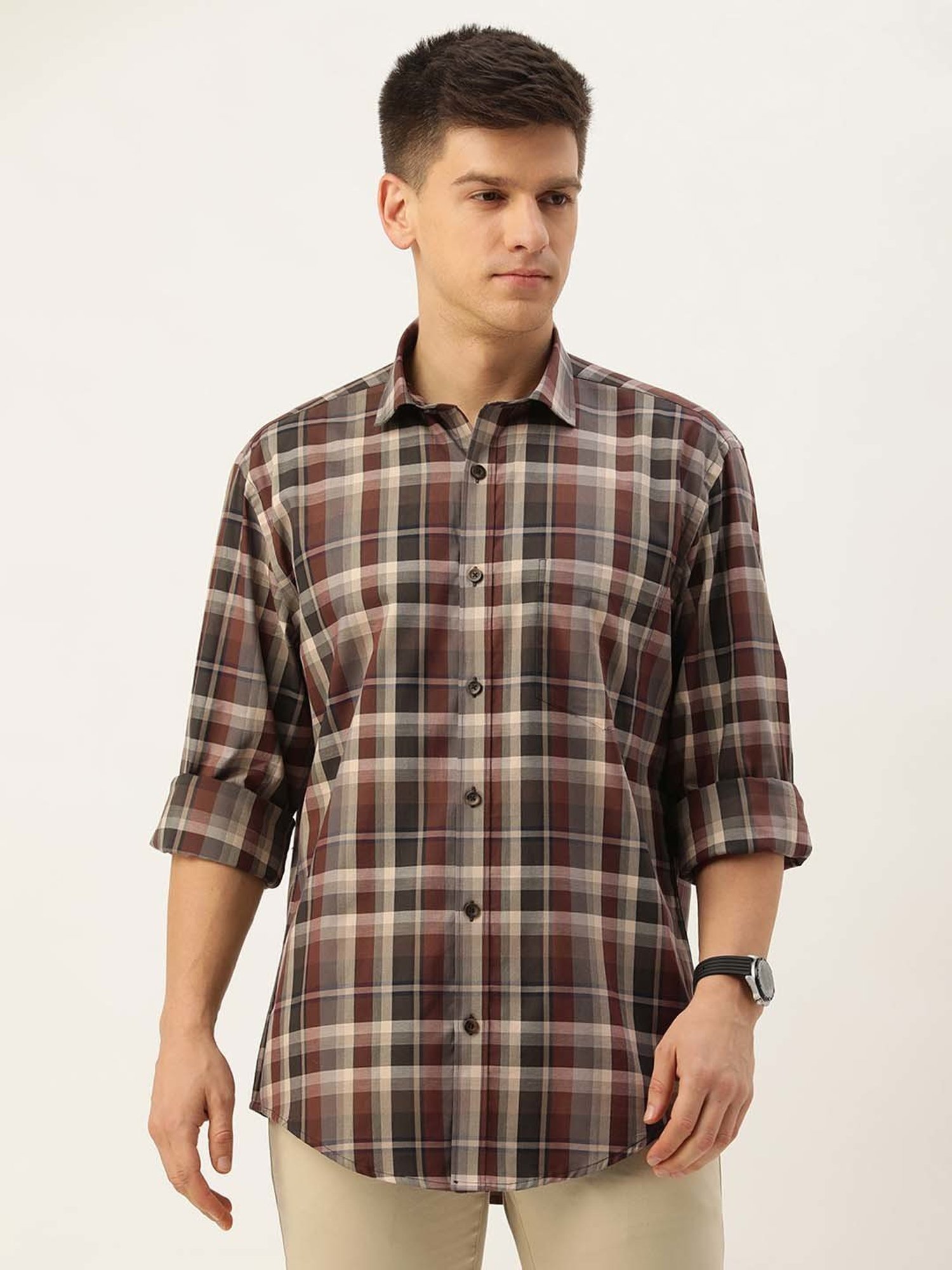 Burnt Umber Brown Regular Fit Check Shirt