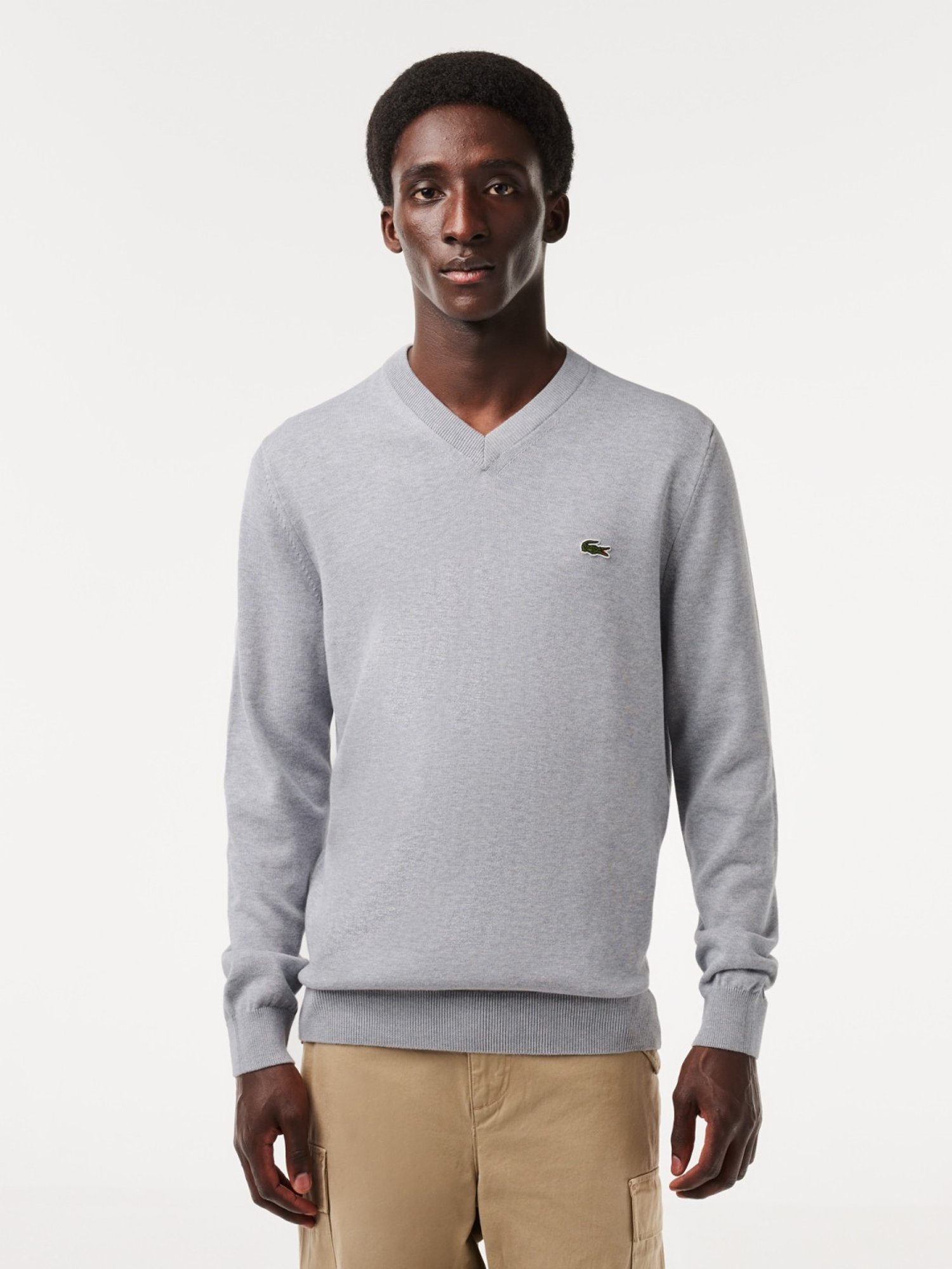 Lacoste Grey Cotton Regular Fit Sweater