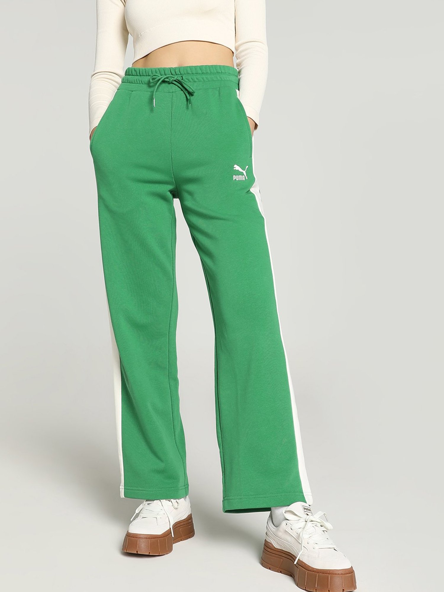 Buy Puma Green Textured Pattern Sports Track Pants for Women Online Tata CLiQ