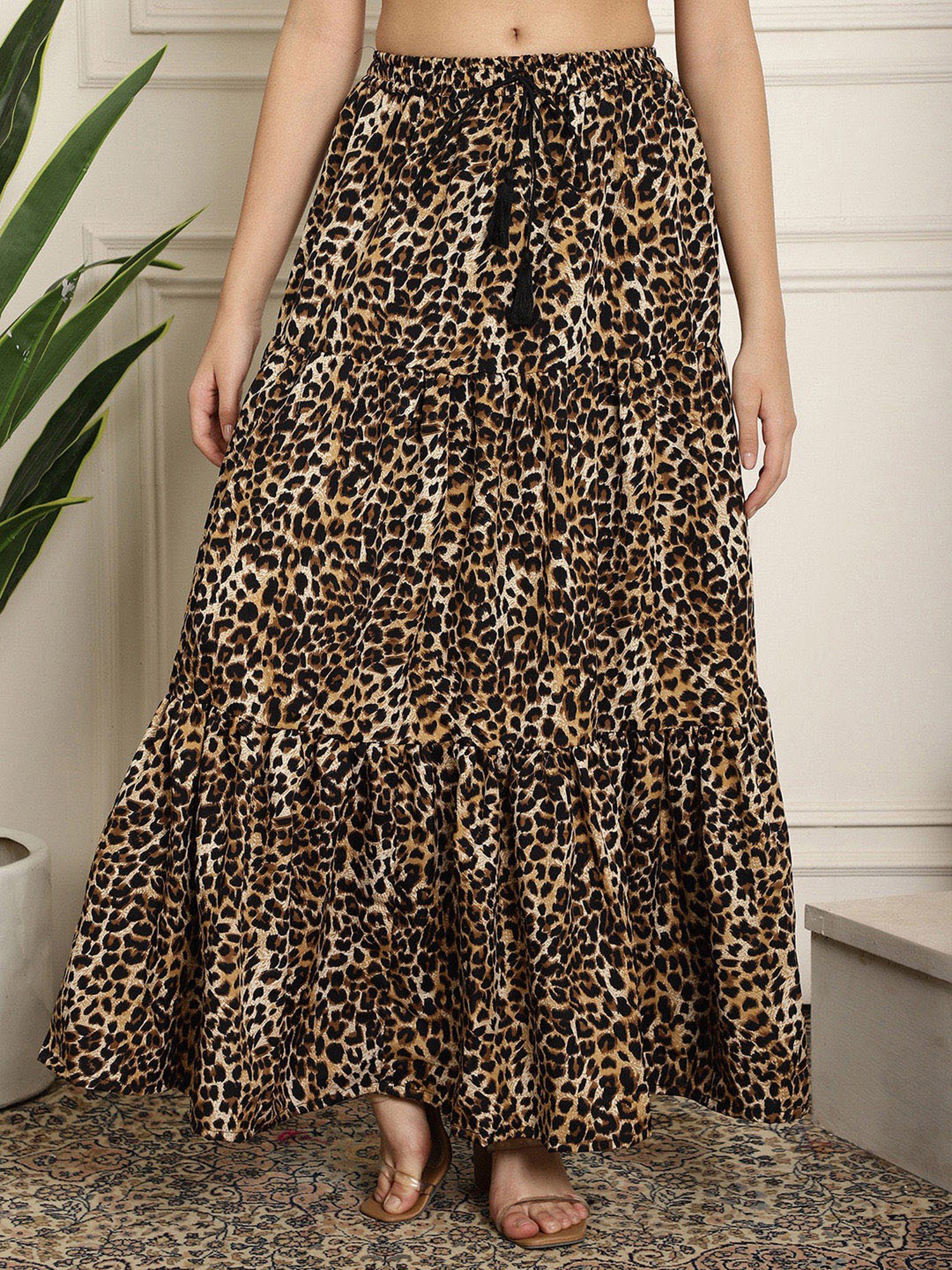 NEUDIS Brown & Black Animal Print Maxi Skirt 