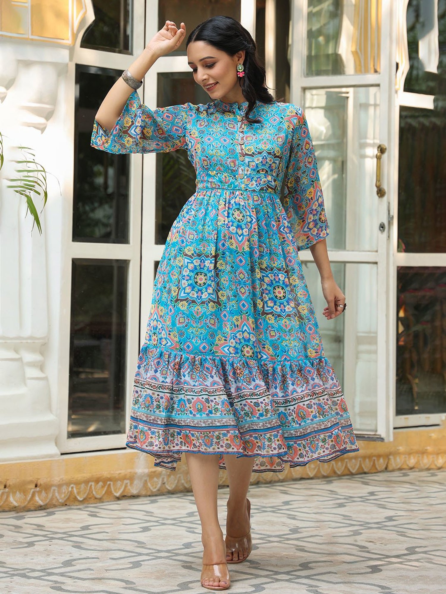 CARAMEL JUNIPER DRESS（NAVY） Buy Juniper Navy Cotton Embellished A-Line Dress for Women