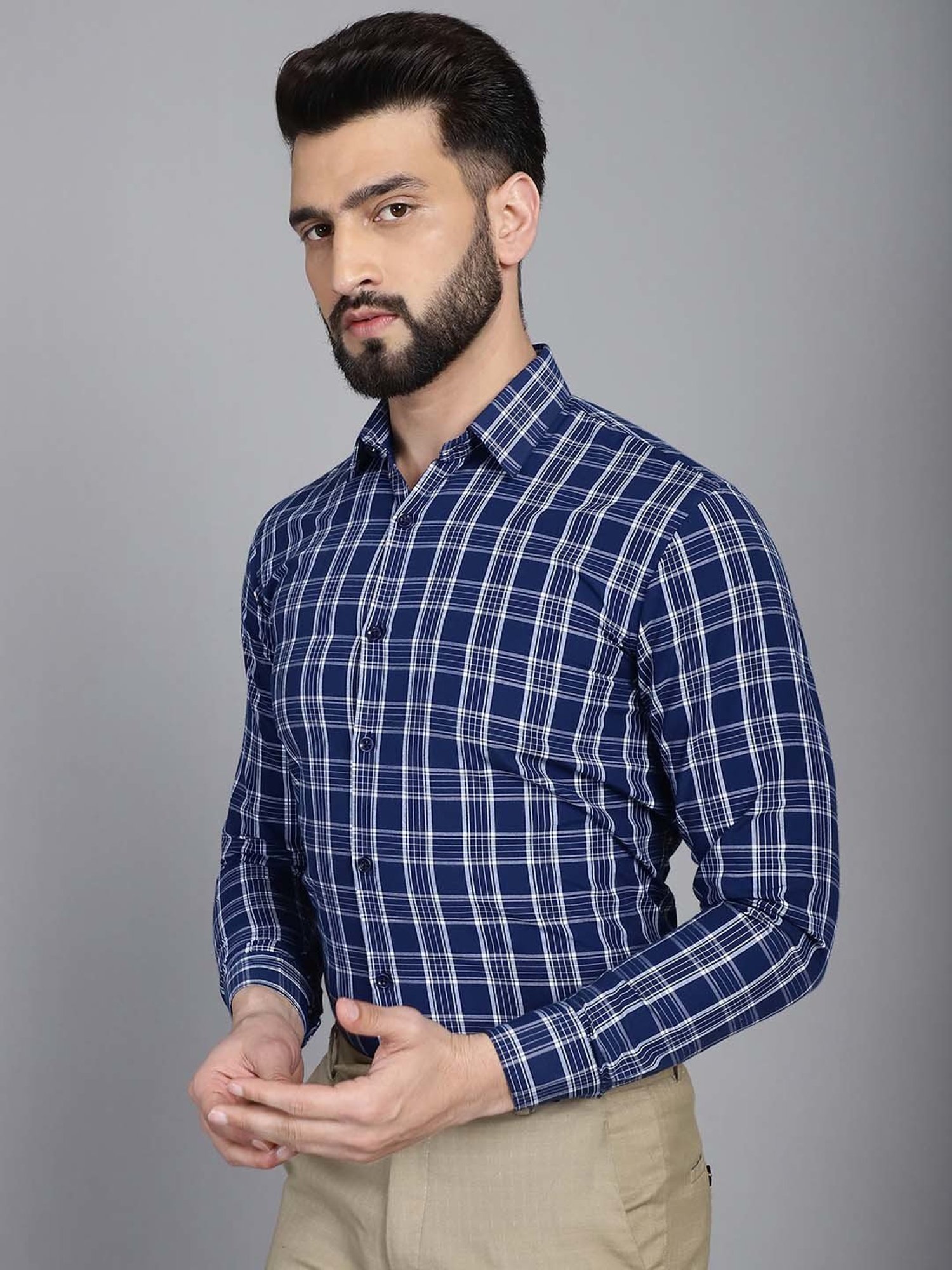 Buy Indian Needle Blue Regular Fit Check Cotton Shirt for Men's Online @  Tata CLiQ