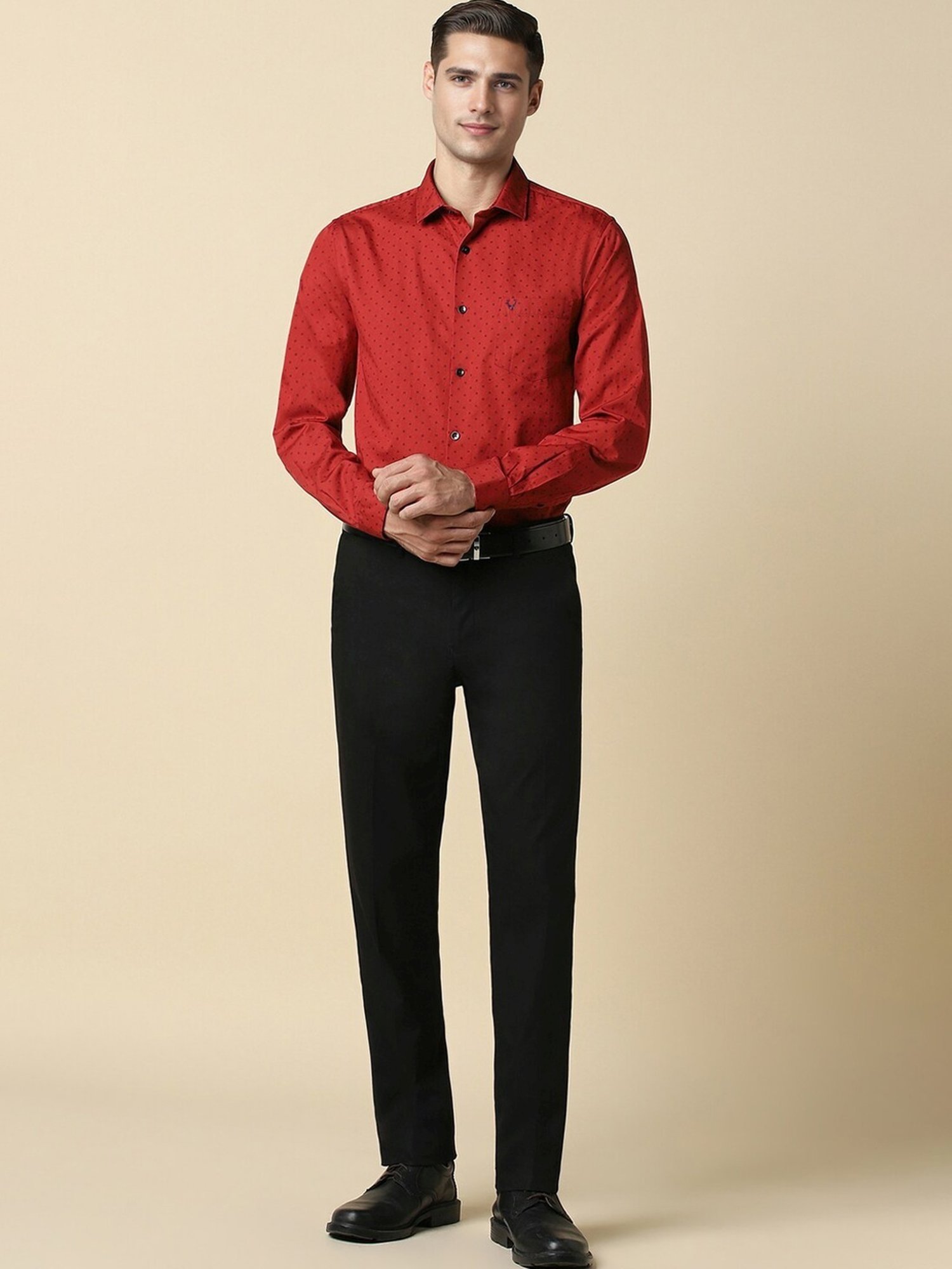 Allen Solly men's slim fit printed formal shirt in red