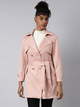 SHOWOFFFF Peach Regular Fit Trench Coat