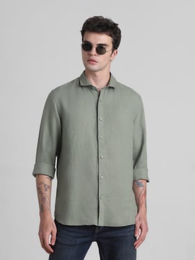 Jack & Jones Hedge Green Linen Slim Fit Shirt