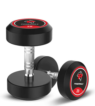 PowerMax Fitness Black Rubber Coated Round Professional 20kg Dumbbells Set of 2