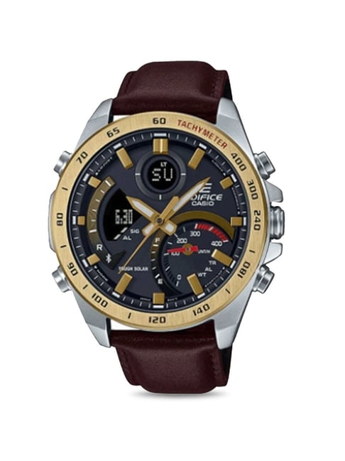 Casio EDifice ECB-900GL-1ADR Gray Ana-Digi Dial Brown Leather Band Men's  Watch EX530