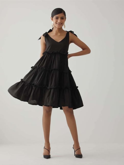 Buy Black Tiered Short Dress for Women Online Tata CLiQ Luxury