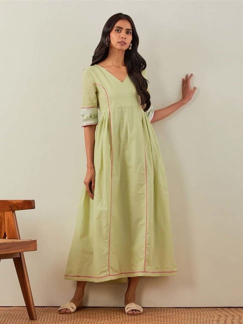 The Indian Cause Green Mehr Plain Markab Anarkali Dress With Chikankari  Border