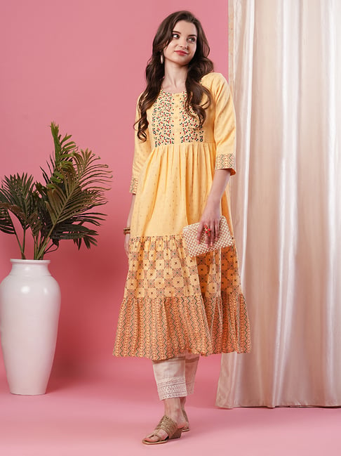 Globus Yellow Cotton Printed Anarkali Kurta-picture-28