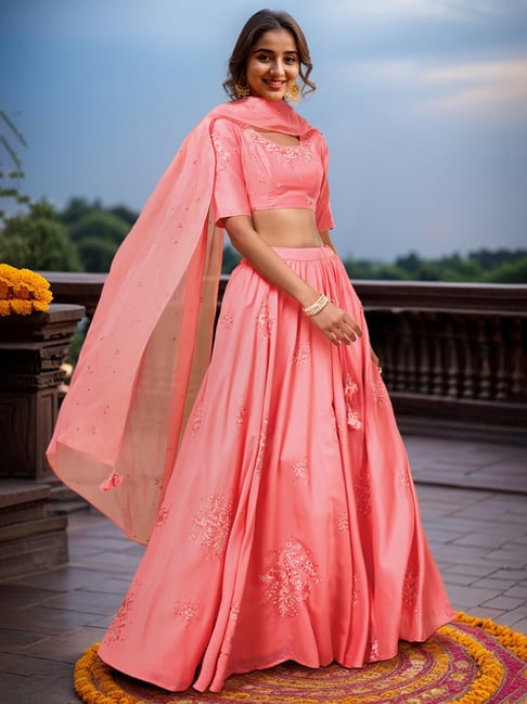 Buy Peach Georgette Embroidery Foil Chevron Mirror Bridal Lehenga Set For  Women by Tamanna Punjabi Kapoor Online at Aza Fashions.