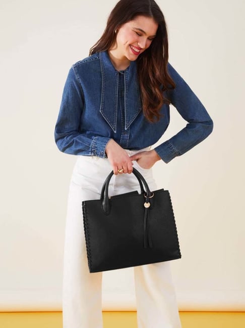 Accessorize London Black Solid Medium Handbag