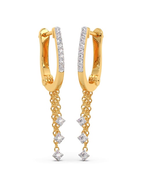 Candere by Kalyan Jewellers Peacock Collection 18k Yellow Gold Diamond Drop Earrings for Women-picture-30