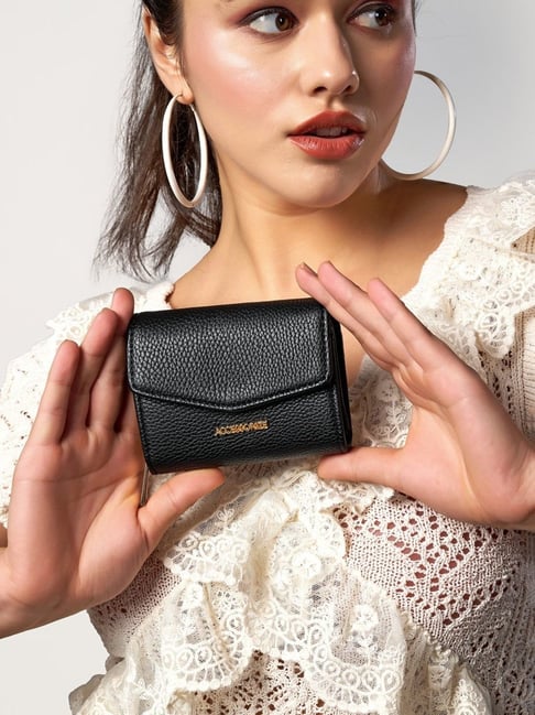 Accessorize London Flap Black Solid Zip Around Wallet for Women-picture-23