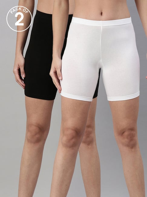 TWIN BIRDS Black & White Cotton Sports Shorts - Pack Of 2