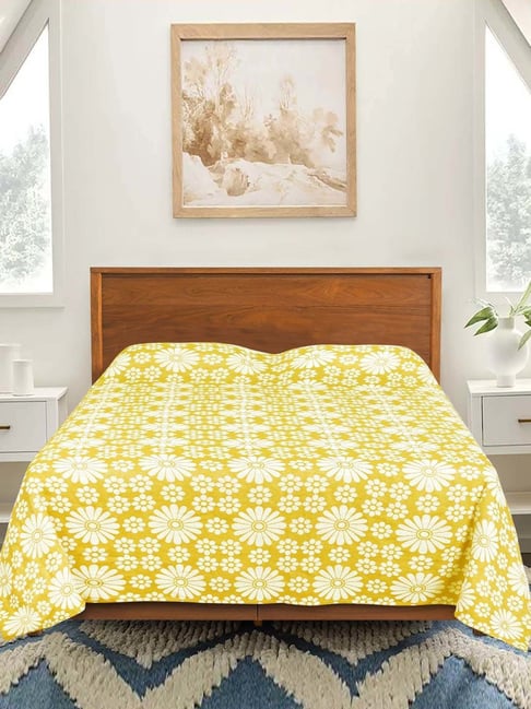 Saral Home Chitki Floral Print Cotton King Bedsheet & 2 Pillow Covers (Yellow,100"X108")-picture-17
