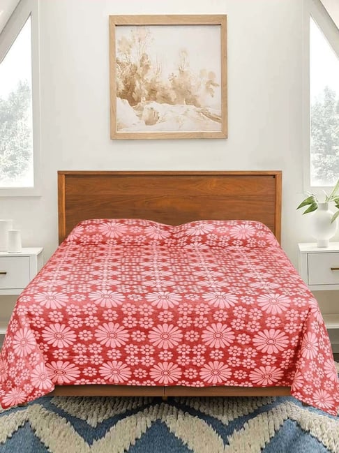 Saral Home Chitki Floral Print Cotton King Bedsheet & 2 Pillow Covers (Rust,100"X108")-picture-10
