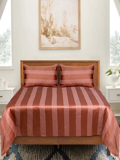 Saral Home Dhari Stripe Print Cotton King Bedsheet & 2 Pillow Covers (Rust,100"X108")-image-47