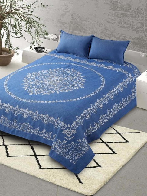 Saral Home Easy Living Blue Cotton 220 TC Majesty Handmade King Bed Sheet With Pillow Covers-picture-36