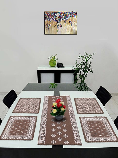 Saral Home Easy Living Brown Cotton Dining Table Kitchen 4 Placemats & Runner-picture-46