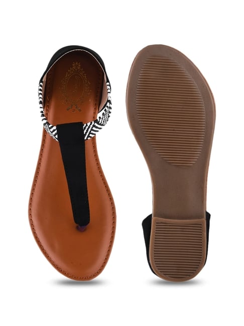 Shoetopia Women's Black T-Strap Sandals