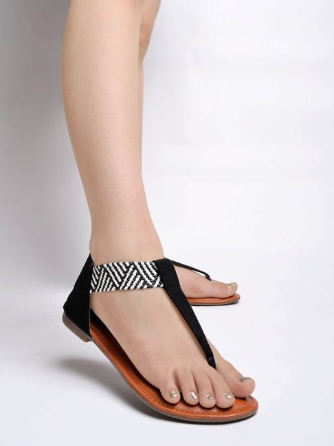 Buy Shoetopia Women's Black T-Strap Sandals for Women at Best