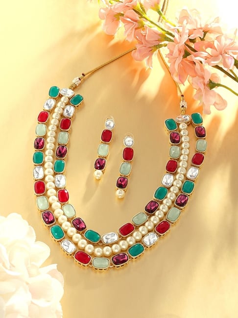 ROYAL REGAN , ELEGANT REAL PEARL NECKLACE SET WITH MATCHING EARRINGS F –  www.soosi.co.in