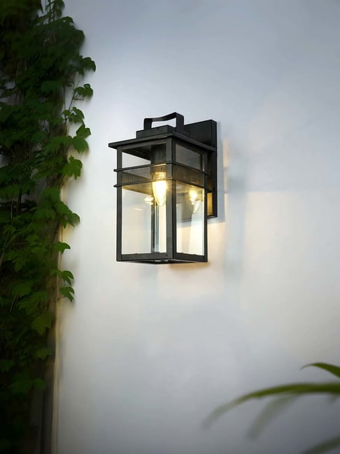FOS LIGHTING Black Mild Steel Modern Mesh Band Box Outdoor Wall Sconce