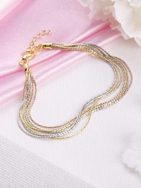 Zavya 92.5 Sterling Silver Sevenfold Radiance Triple Tone Flexible Fit Bracelet for Women