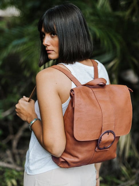 Buy KOMPANERO Diana Cognac Leather Solid Backpack Online At Best Price Tata CLiQ