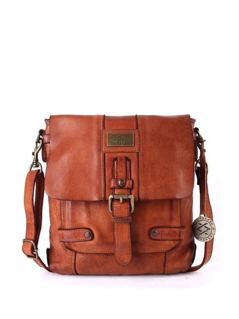 KOMPANERO Adam Cognac Leather Solid Cross Body Bag-picture-45