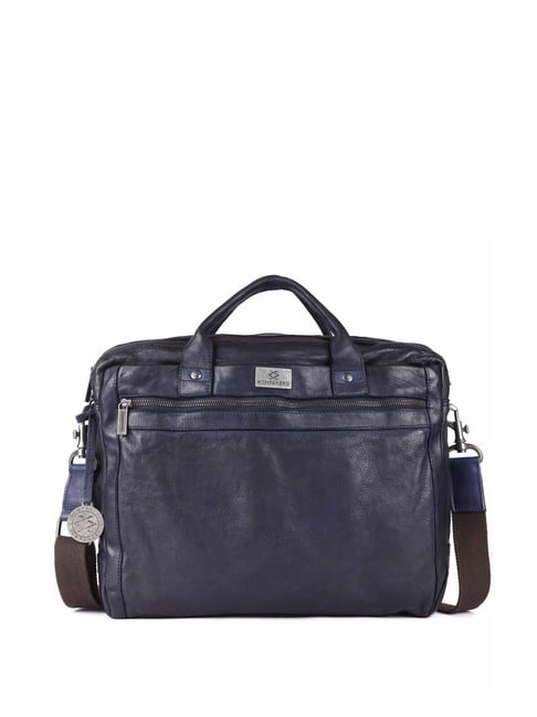 KOMPANERO Aaron Blue Leather Solid Messenger Bag