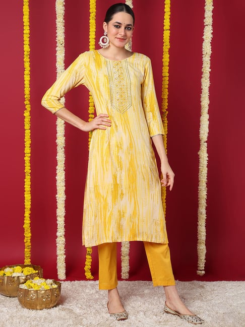 Vaamsi Yellow Rayon Printed Straight Kurta-picture-24