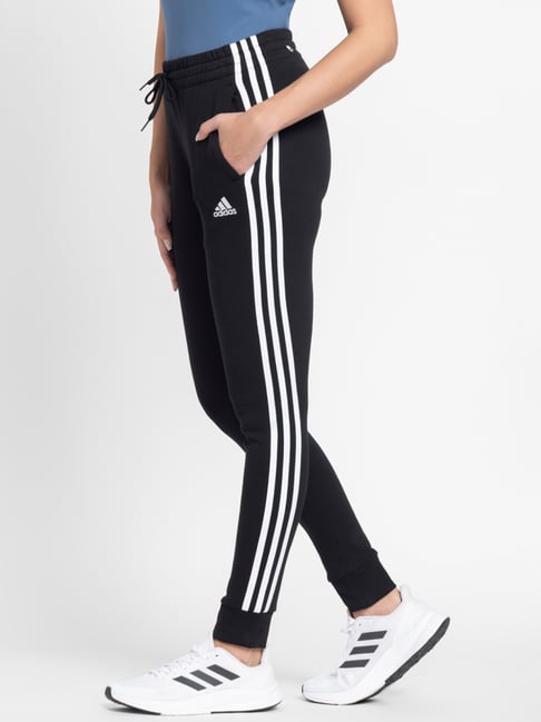 Buy adidas Black Cotton Striped Sports Joggers for Women Online