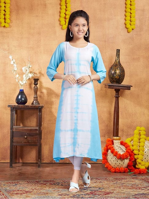 Aarika Kids Sky Blue White Printed Kurti