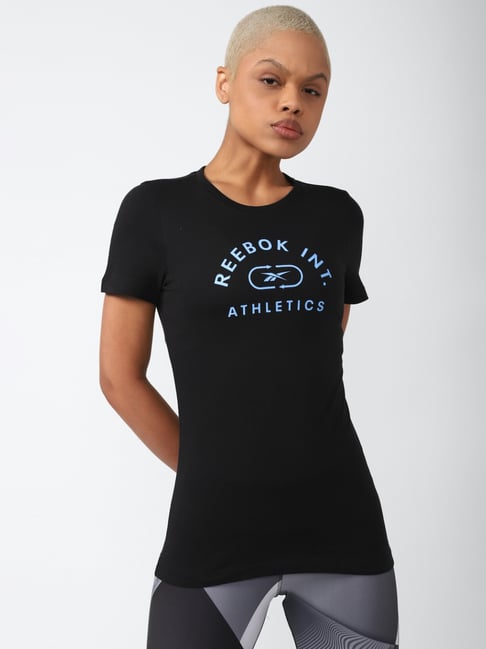 Reebok Black Cotton Printed Sports T-Shirt-image-8
