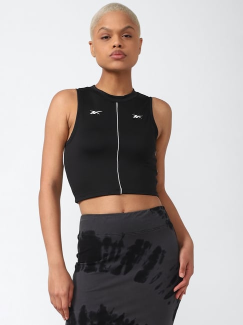 Buy Reebok Black Logo Print Cropped Tank Top for Women Online