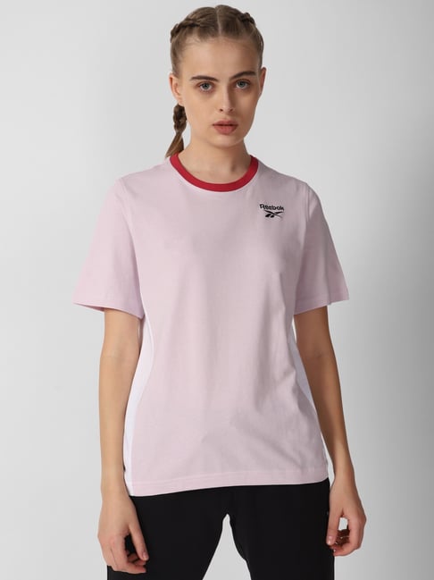 Reebok Pink Cotton Logo Print T-Shirt