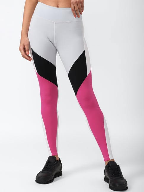 Reebok Grey & Pink Color-Block Sports Tights-picture-27