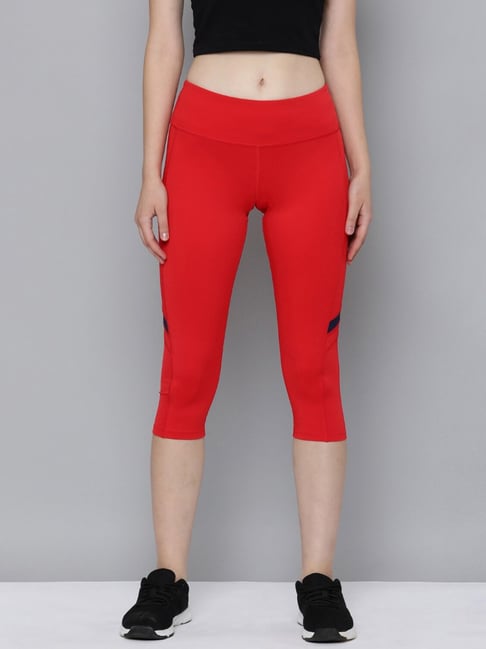 Reebok Red Mid Rise Sports Capris
